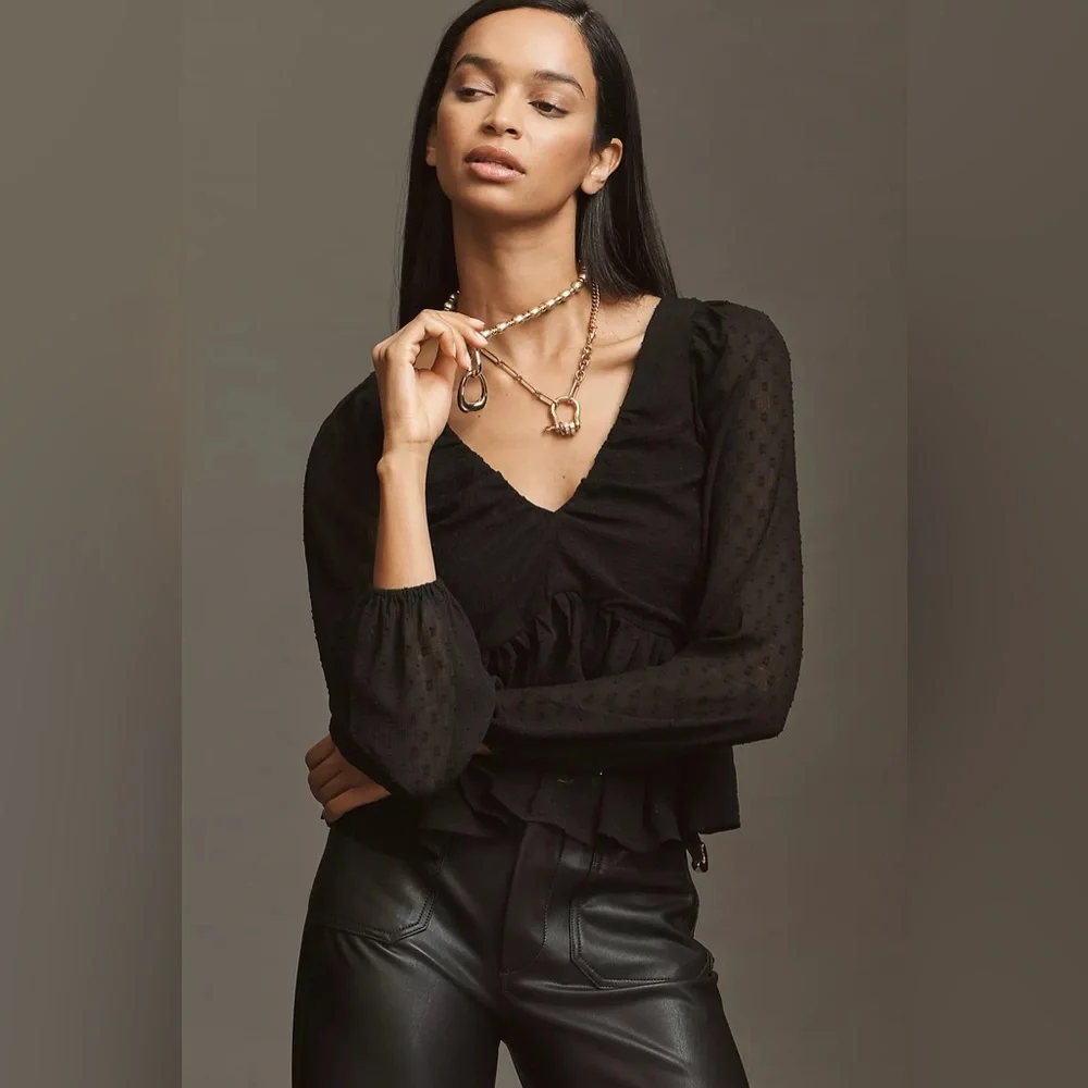 Anthropologie Peplum Black Blouse size X-Large NWT - Picture 2 of 12